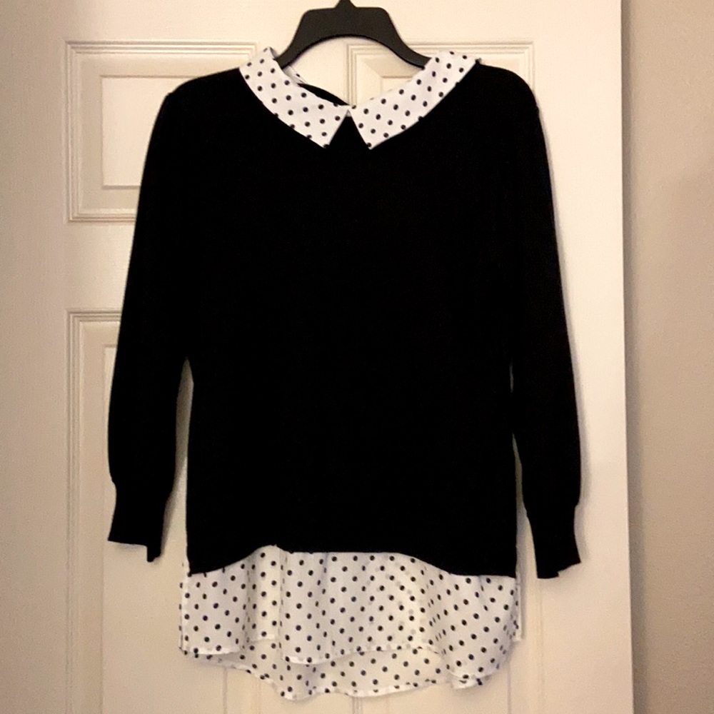 Black and white polkadot blouse